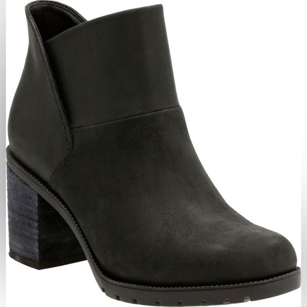 Clarks Malvet Helen Block Heel Boot in Black Nubuck